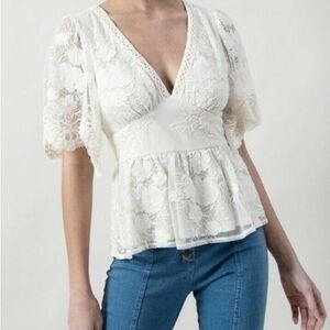 Vici Ivory Lace V-Neck Blouse
